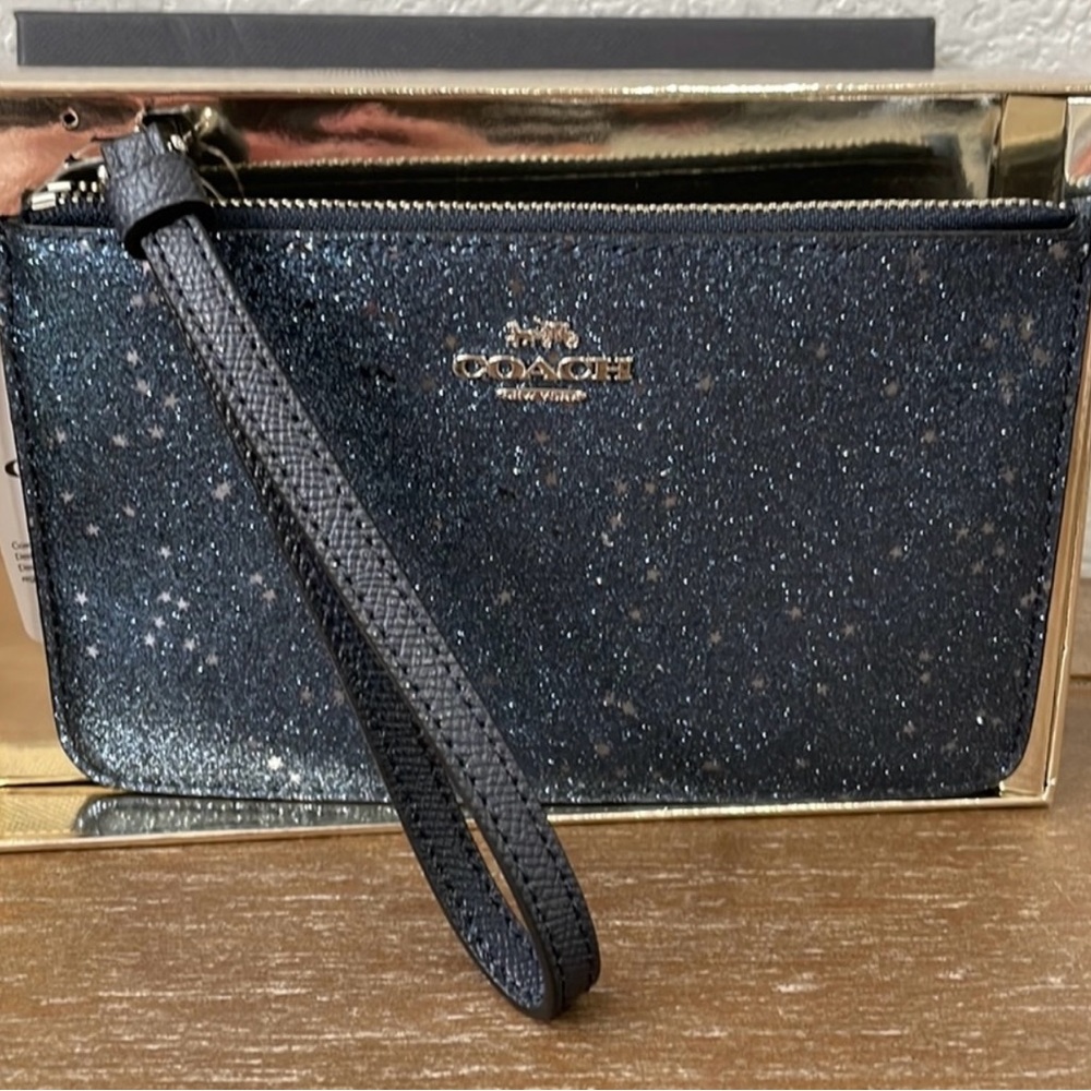 COACH Star Glitter Small Wristlet Midnight Navy F38641 NEW IN BOX